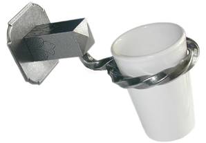 X55-035 Bathroom Mug & Holder on Square Rose White/Patine